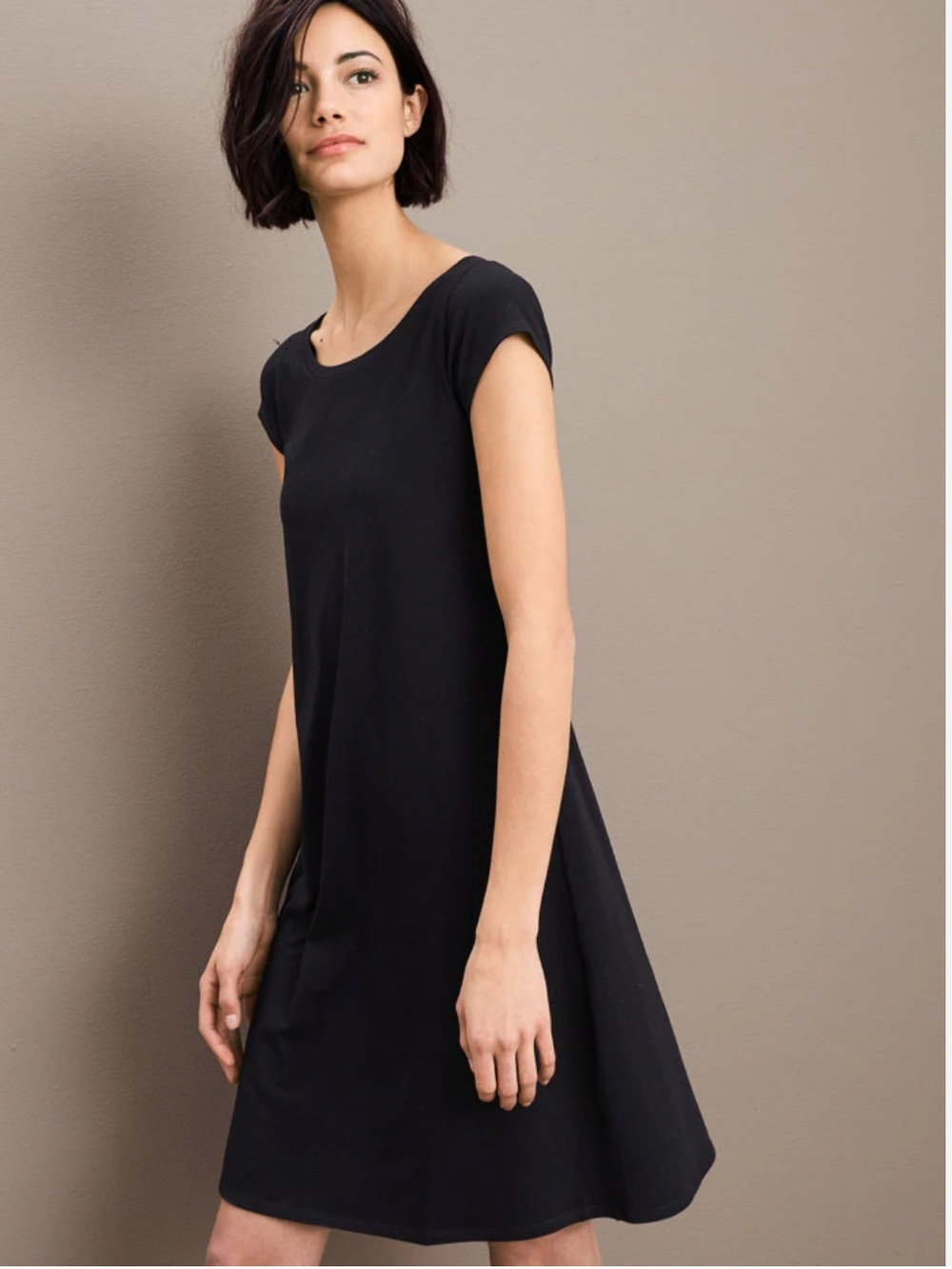 Eileen Fisher Organic Cotton Ballet-Neck Knit T-shirt Dress Black size Large